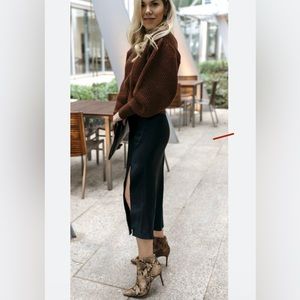 Amine Bing Silk Slip Skirt with Split